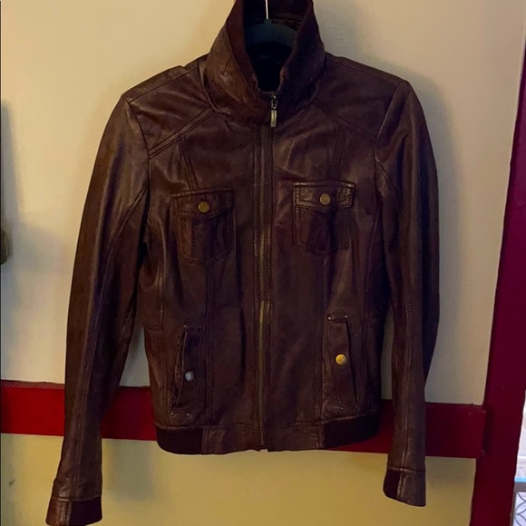 Bershka Brown genuine leather moto/bomber sz m/l